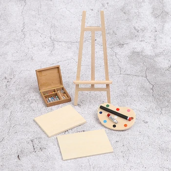 1: 12 Evcilik Minyatür Sanatçı Şövale Paleti Pigment Kutusu Modeli Aksesuarları