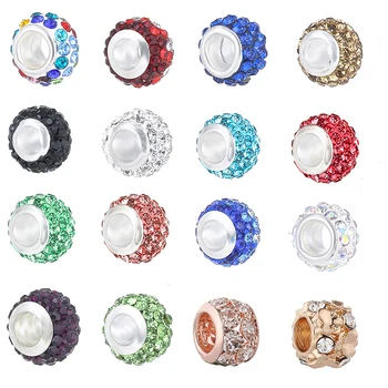 10 Adet / grup Gümüş Renk Tam Kristal Boncuk Charms fit Orijinal Marka Bilezikler Kolye Kadınlar Takı Hediye Yapımı için