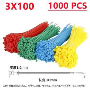 1000 ADET Renk Kendinden kilitleme Naylon Plastik Kravat Beyaz 3 * 100mm Geniş 1.8 mm Paket Tel Bağlama