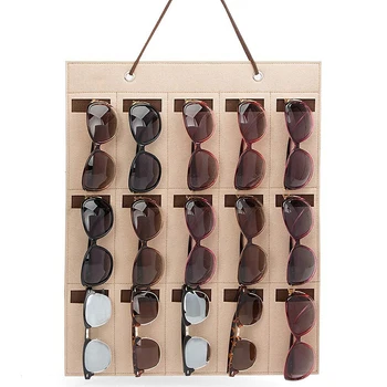 15 Yuvaları Keçe Gözlük Standı Tutucu Güneş Gözlüğü Gözlük Depolama Ekran Asılı Çanta Duvar Cep saklama kutusu Organizatör