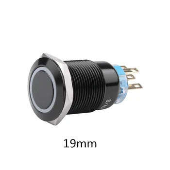 19mm LED Alümina siyah halka ışık basma düğmesi sabitleme olmadan su geçirmez anlık düğme anahtarı Mandallama