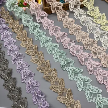 1Yard 3D 2 Katmanlı Kelebek Dantel Renkli Çiçekler İnci Dantel Trim İşlemeli Şerit Kumaş El Yapımı Dikiş El Sanatları düğün elbisesi