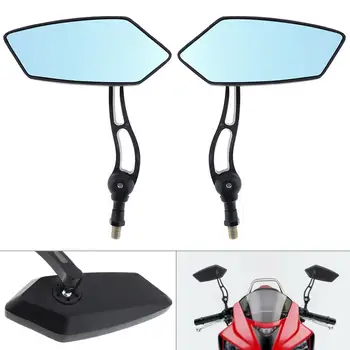 2 adet 10mm Modifiye Kaplama Evrensel Motosiklet Dikiz Aynası Yan Aynalar Mavi Dalga Parlama Önleyici Kawasaki