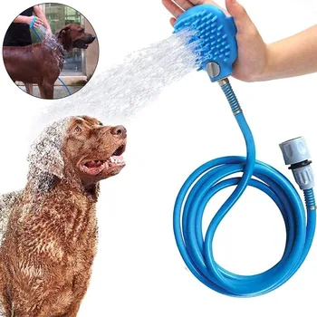 2 İn1 Köpek Banyo Fırçası Püskürtücü ve Scrubber Masaj Silikon Duş Pet Bakım Köpek Yıkama Hortum ve Duş Eki