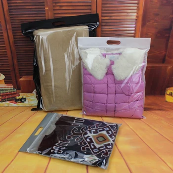 20 adet Büyük Olmayan Dokuma Zip Kilit Plastik Giyim Ambalaj saplı çanta ve Fermuar Temizle Konfeksiyon Çanta Özel Logo