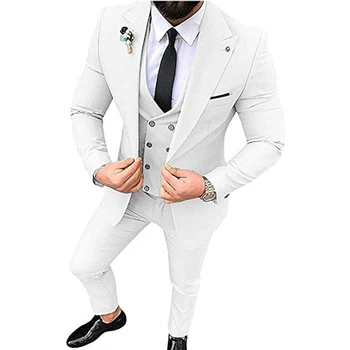 2022 Erkek Takım Elbise Düğün Parti için İş Ve günlük giysi Tepe Yaka 3 Parça (Blazer + Yelek + Pantolon) Slim Fit Kostüm Homme