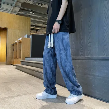 2022 erkek Yaz Amerikan Retro Jakarlı Kişilik Tasarım Pantolon Fırfır Yakışıklı Düz Geniş bacak Pantolon Harajuku Tarzı