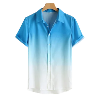 2022 Yaz erkek Hawaii Gömlek Erkekler İçin Serin İnce Nefes Yaka Degrade Boyalı Rahat Kısa Kollu Tee Gömlek Erkek Giyim