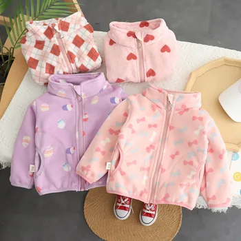 2022 Çocuk Ceket Bebek Kız Sevimli Ceket Sonbahar Giysileri Toddler Dış Giyim Çocuklar Yabancı Stil Polar Polar Üst Kızlar Hırka