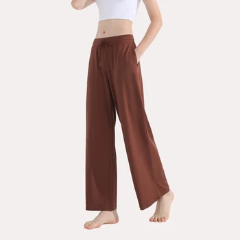 2023 Moda Gevşek Düz Bacak Yoga Pantolon Kadın Logo İpli Spor alıştırma külodu Spor Pantolon Sokak rahat pantolon
