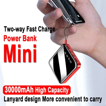 30000mAh Mini İki yönlü Hızlı taşınabilir güç bankası Taşınabilir 2 USB dijital ekran harici pil için El Feneri ile Xiaomi iPhone