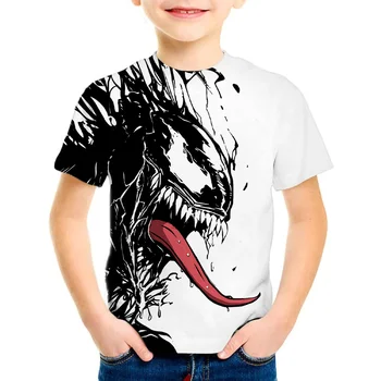 4-14 Yaş Erkek Venom kısa kollu t-shirt 3D Baskılı Üst Karikatür Çocuk Kıyafeti