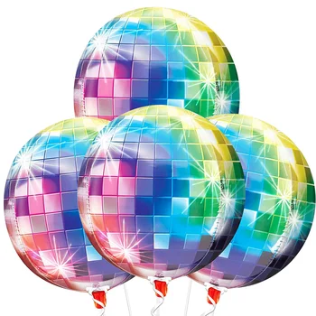 4 adet Disko Topu Balon 22 İnç 80s Parti Dekorasyon 90s Erkek Kız Kadın Doğum Günü Malzemeleri Gümüş Ayna Metalik Balonlar