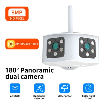 4K 8MP HD WiFi Çift Lens Panoramik Sabit Kamera 180° Geniş Görüş Açısı Açık AI insan Algılama Çift Lens Güvenlik Kamera
