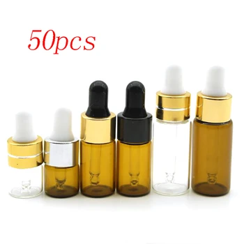 50 adet / grup 1 ml 2 ml 3 ml 5 ml Boş Damlalık Şişe Taşınabilir Amber Cam şişe Esstenial Yağ Şişesi ile Cam Göz Damlalık