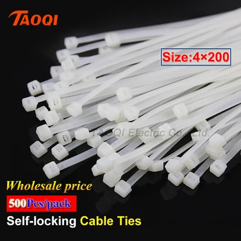 500 Adet / paket 4 * 200mm Naylon Kablo Bağları 2.6 mm genişlik Kendinden kilitleme Plastik Naylon Tutturmak Tel Zip Kravat toptan fiyat