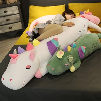 60 cm-150 cm Dev Yalan Uyku tek boynuzlu at pelüş oyuncak Büyük Karikatür Hayvanlar Unicornio Yatak Yastık dolması kırlent Yastık Kız için