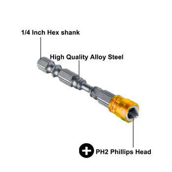65mm PH2 Phillips Manyetik Tornavida Uçları S2 Çelik Çapraz başlı vida Altıgen Mıknatıs Sürücü Bit Kiti Tutucu Halka
