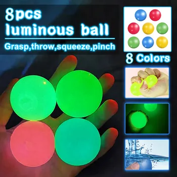 8 ADET Floresan Tavan Yapışkan Duvar Topları Glow İşıklı Dekompresyon Stres Giderici Topları stres oyuncakları Çocuklar Yetişkinler için