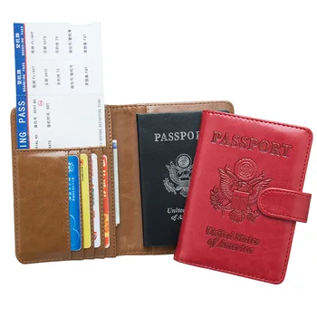 ABD kahverengi oli Çift kartal Mıknatıs çeken toka kadın pasaport kapağı Dahili RFID Engelleme kişisel bilgileri Korumak
