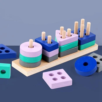 Ahşap Geometrik Şekiller İstifleme Şekil Sıralayıcısı Sıralama Oyuncak İstifleme Oyunu-montessori materyalleri Eğitici öğretici oyuncaklar