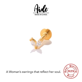 Aide 100 %925 Ayar Gümüş Mini Altın V Şekli Yaprak Damızlık Damızlık Kulak Memesi Kıkırdak Küpe Kadınlar için 18K Gerçek altın düğme küpe