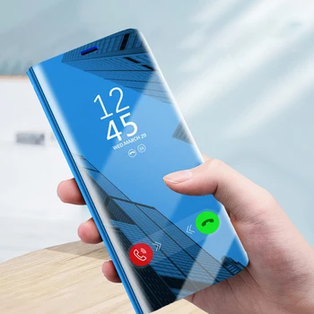 Akıllı Flip Case Samsung Galaxy A73 A72 A71 A53 A52 A51 A50 A42 A33 A32 A22 A21S A12 A03S Darbeye Dayanıklı Ayna Görünüm Kapak