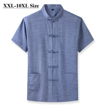 Artı Boyutu 7XL 8XL 9XL 10XL erkek Kısa Kollu Gömlek Çin Tarzı Tang Takım Elbise Gevşek Rahat Geleneksel Kung Fu Üniforma Erkek