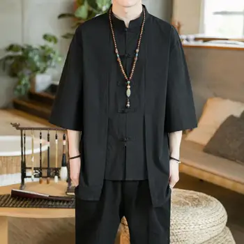 Artı Boyutu erkek Çin Tarzı Sahte İki Parçalı Gömlek Büyük Boy Tasarımcı Marka Hırka Tang Takım Elbise Hanfu Standı Yaka erkek Üst