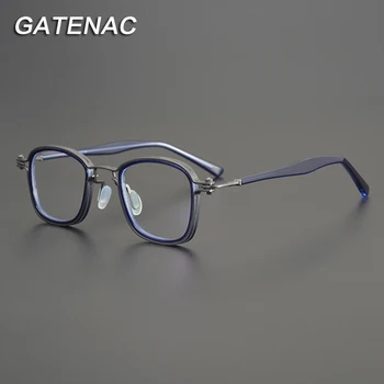 Asetat Alaşım Miyopi Gözlük Çerçevesi Erkekler Vintage Kare Reçete Optik Gözlük Çerçevesi Kadın Retro Lüks Marka Gözlük