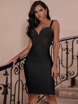 Bandaj Elbise 2022 Kadın Siyah Bodycon Elbise Zarif Seksi Yüksek Kaliteli Örgü Eklemek Korse Akşam Parti Elbise Kulübü Yaz Yeni