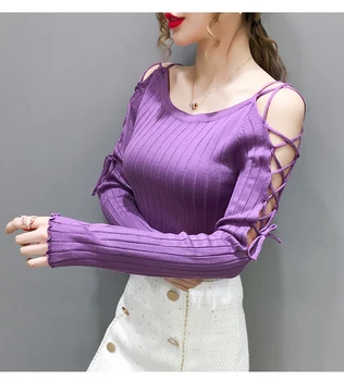 Bağcıklı sıfır yaka kazak Gömlek Kırpma Üstleri Kadın İnce Tam Kollu Örme Streetwear Kazak Kazaklar Kadın Sonbahar Giyim