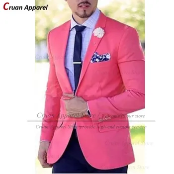 (Bir Blazer) lüks Fuşya erkek Blazer Slim Fit Groomsmen Damat Düğün Takım Elbise Ceket Terzi Çentik Yaka İş Ceket Tops