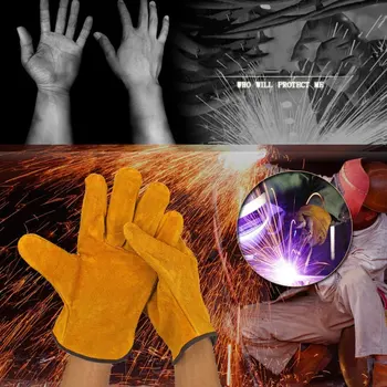 Bir çift / Takım Yanmaz Dayanıklı Inek Deri kaynakçı eldivenleri anti-ısı Iş koruyucu eldiven kaynak Metal el Aletleri