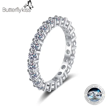 Butterflykıss 100 %925 Ayar Gümüş 2.2 CT Mozanit Taş Yüzük Kadınlar İçin Düğün Band Romantik Çift Yüzük Takı Hediyeler
