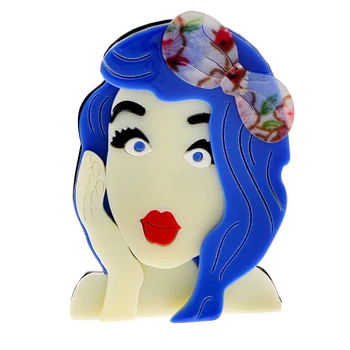 CINDY XIANG Akrilik Mavi Saç Kız Broş Pin Moda Yeni Güzel Asetat Elyaf Takı