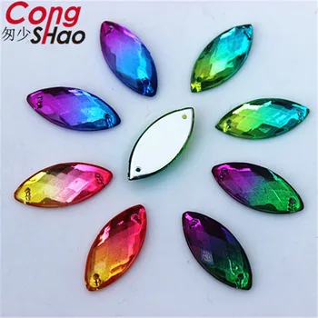Cong Shao 100 adet 10 * 23mm Çift renk At Göz taşlar ve kristaller Akrilik rhinestone flatback dikiş 2 Delik kostüm Düğmesi CS96