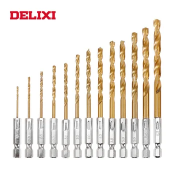 DELIXI 13 adet Altıgen Shank Büküm matkap seti Titanyum Kaplama Yüksek Hızlı Çelik Delme Aracı El Aleti Seti Ağaç İşleme Aletleri
