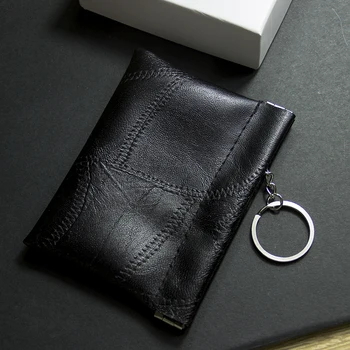 Deri Anahtar Cüzdan Anahtarlık ile Uzun Cep bozuk para cüzdanı Erkekler Küçük Para Değişim Çanta kart tutucu Kılıfı Vintage Siyah Yeni Moda