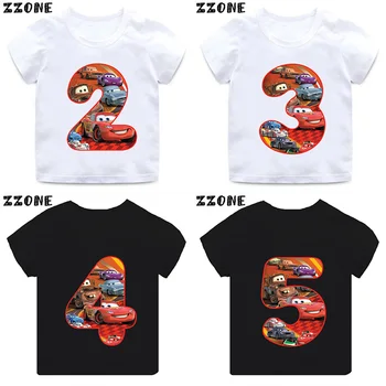 Disney Araba Pixar Yıldırım McQueen Baskı Erkek Giysileri 1 2 3 4 5 6 7 8 9 Yıl Doğum Günü Numarası Çocuklar T shirt Bebek Kız T-shirt
