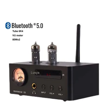 DLHıFı MA12070 80WX2 Bluetooth 5.0 HıFı Tüp 6K4 Yüksek Güç Profesyonel Ev Amplifikatör + MAX9722 Kulaklık Amp Ve VU Metre