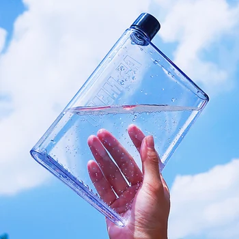 Düz su şişesi BPA ücretsiz şeffaf kitap taşınabilir kağıt pedi su şişesi düz içecekler su ısıtıcısı dizüstü şişe