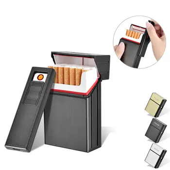 EDC Açık Rüzgar Geçirmez Sigara Tutucu Kutusu ile Çıkarılabilir USB Elektronik Çakmak Alevsiz Tütün Sigara Durumda Çakmak Araçları