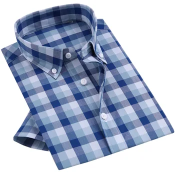 Ekose Pamuklu erkek Gömlek İngiltere Tarzı Tasarım Kısa Kollu Yaz Rahat Standart fit Düğmeli Gömlek