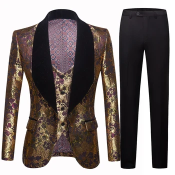 Erkek Düğün Takımları 2021 İtalyan Tasarım Custom Made Smokin Ceket 3 Parça Damat Terno Takım Elbise Erkekler İçin erkek altın jakarlı takım elbise