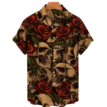 Erkek havai gömleği Gevşek Üst 5xl 3d Kafatası Baskı Gömlek Erkekler İçin 2022 Moda Gömlek Erkek Kadın Tee Nefes Yaz Kısa Kollu