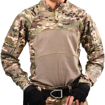 Erkek Ordu Taktik Multicam Askeri Savaş T - Shirt Uzun Gömlek CP Camo İzcilik Üniforma Airsoft Gömlek Kamp avcılık giysisi