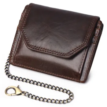 Erkek Zincir Cüzdan Mini Vintage Hakiki deri cüzdan Erkekler için RFID Engelleme Yüksek Kaliteli İş kart tutucu Çanta