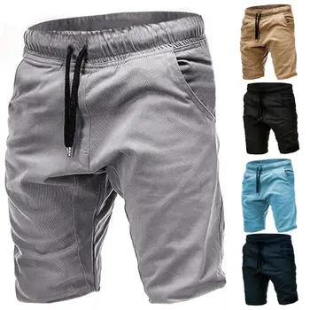 Erkekler Düz Renk Cep İpli Spor Şort Slims Fit Elastik koşucu pantolonu Erkekler Pamuk Gevşek Iş Rahat kısa pantolon Artı Boyutu