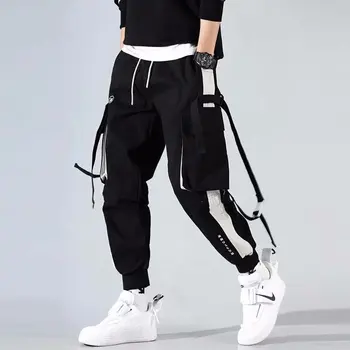 Erkekler rahat pantolon Şeritler Siyah Şık harem pantolon Jogger Hip Hop Japon Harajuku Streetwear Trend Kadın Erkek Slim Fit Giyim